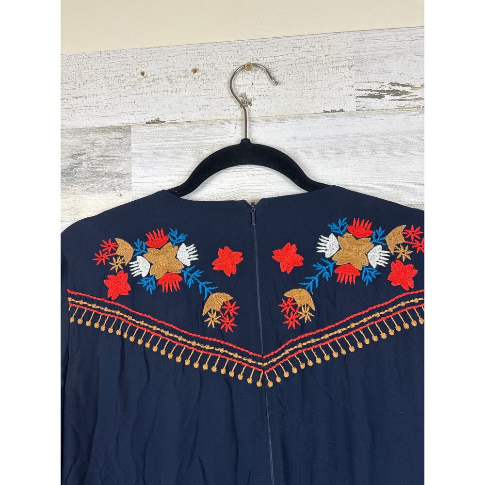 French Connection Womens 10 Navy Blue Floral Embroidered Boho Mini Dress - Picture 5 of 6
